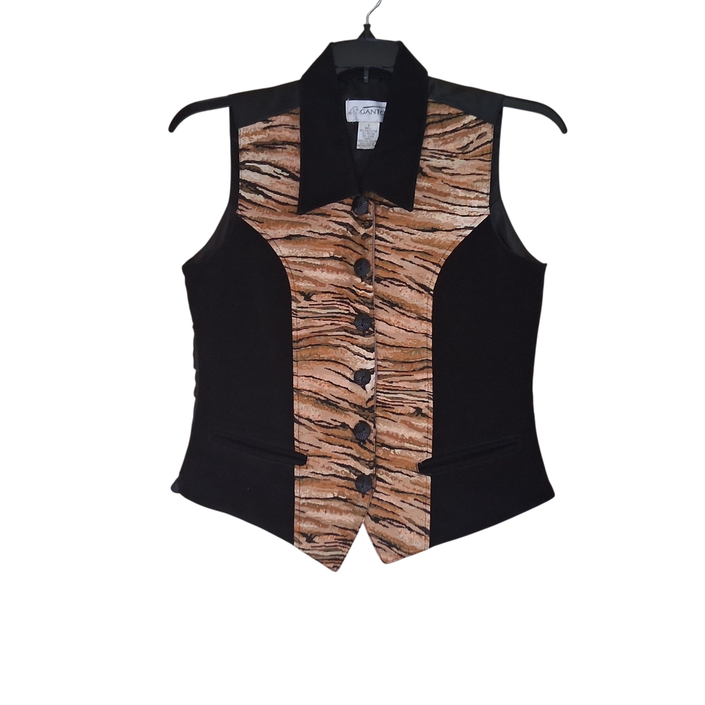 Vintage Gantos Suede Collared Tiger Striped Tapestry Western Vest Size Small